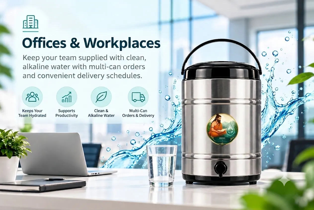 Modern office pantry with a water dispenser and colleagues taking a break