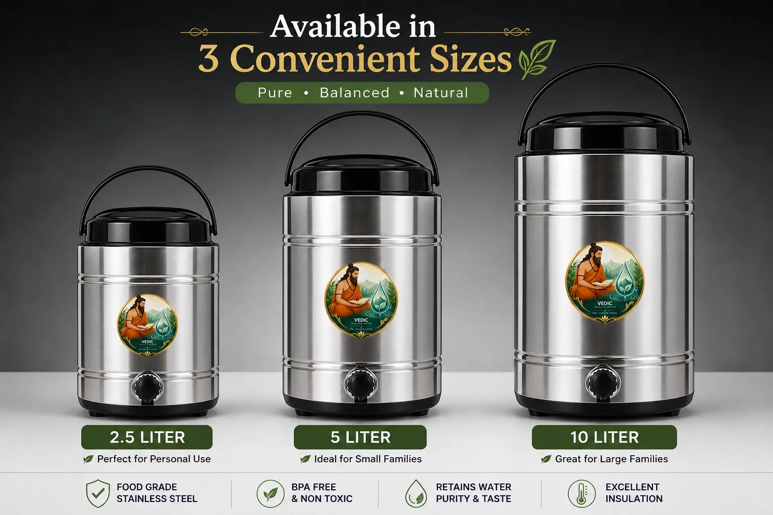 Alkaline water dispenser size options