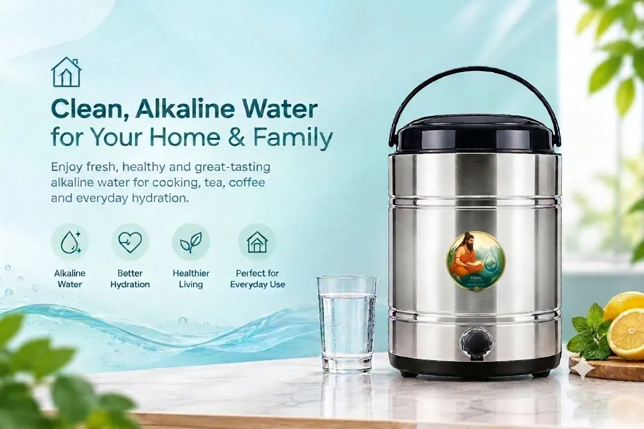 Family in a bright kitchen filling glasses from a 10-Litre water dispenser